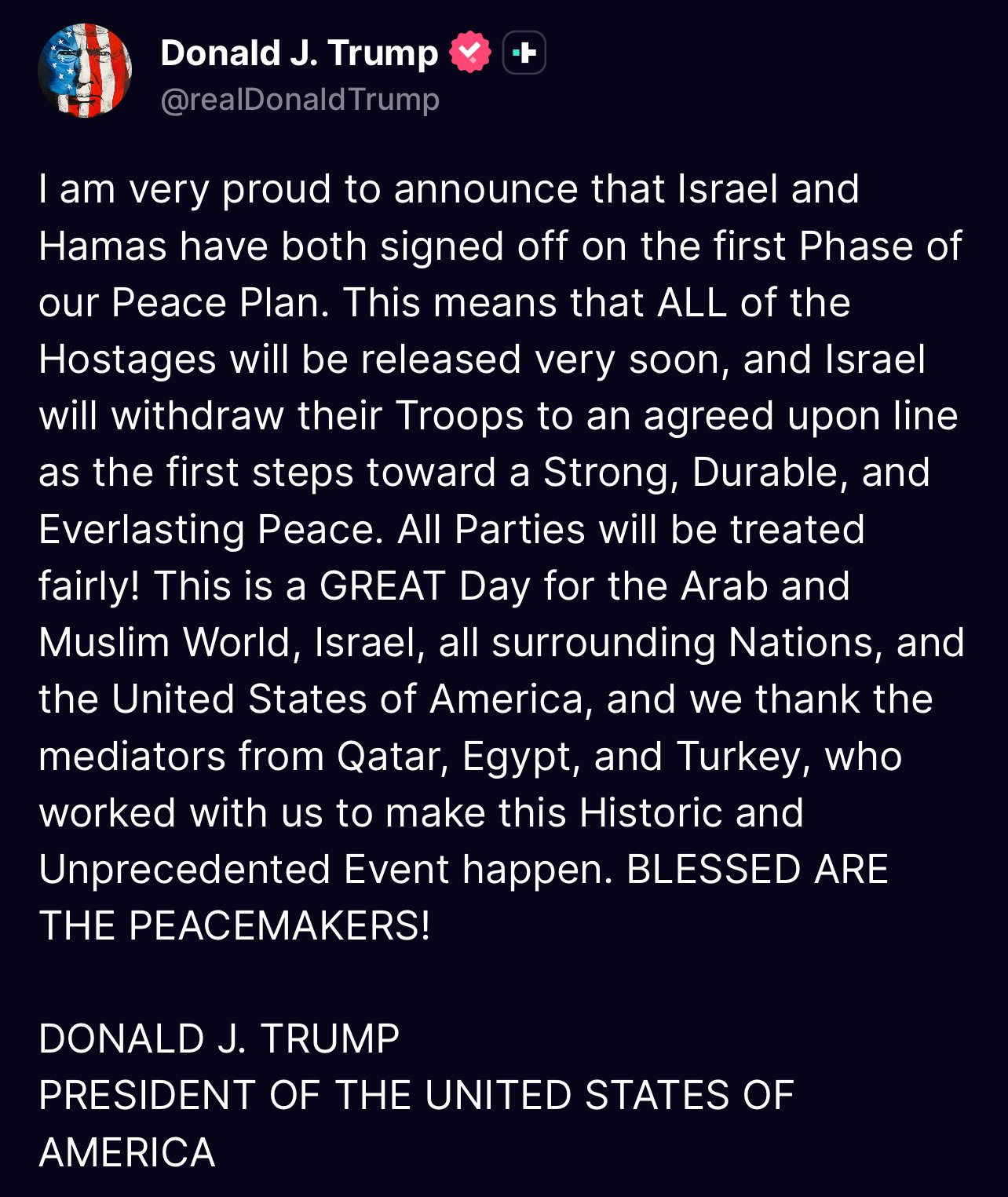 הפוסט שפרסם טראמפ 