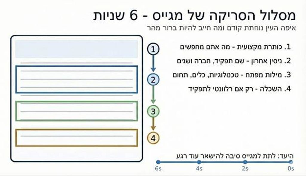אינפוגרפיקה שממחישה את מסלול הסריקה של מגייסים בקורות חיים בתוך 6 שניות