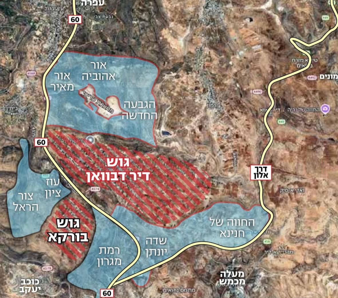 השטח שחזר לידיים יהודיות סביב הכפרים