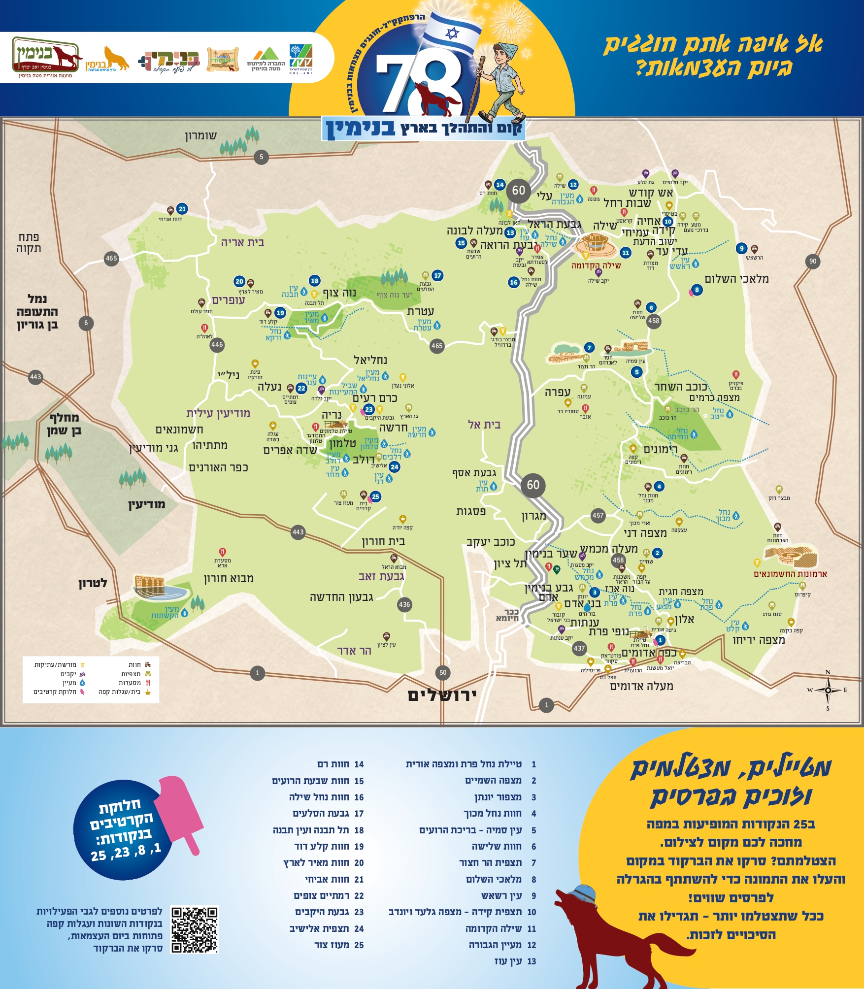 מפת אתרי יום העצמאות בבנימין